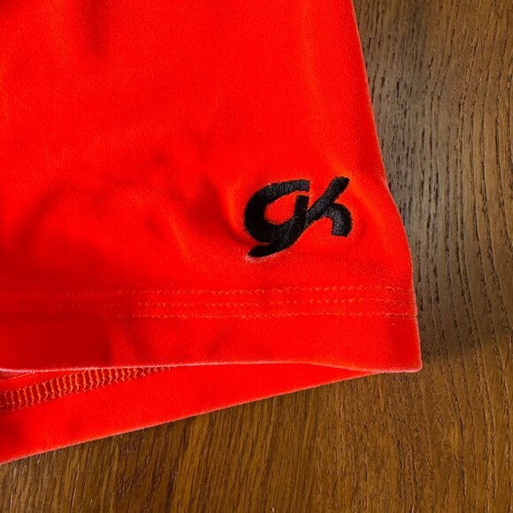 GK ELITE Orange Velvet Gymnastics Shorts Girls CS 6-8 Bright Velour Dance Short - Picture 3 of 4